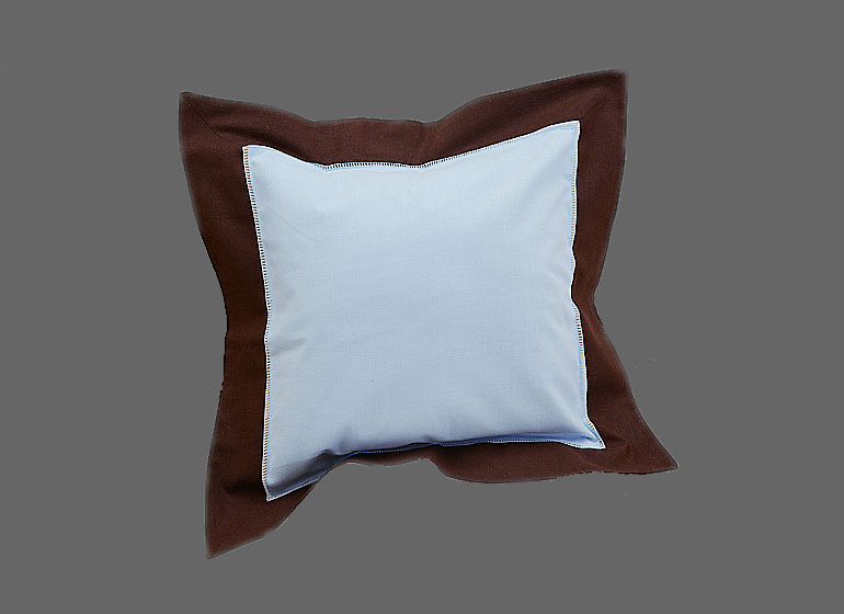 Baby Hemstitch Pillow Sham. Baby Blue & Brown color border